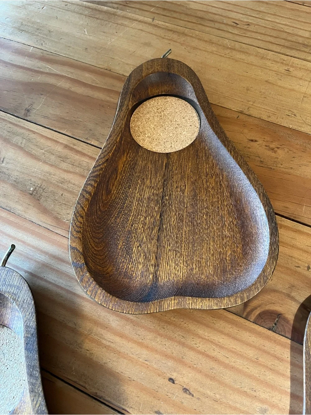 Vintage MCM Wood Pear Shaped Coaster Snack Tray Set of 4